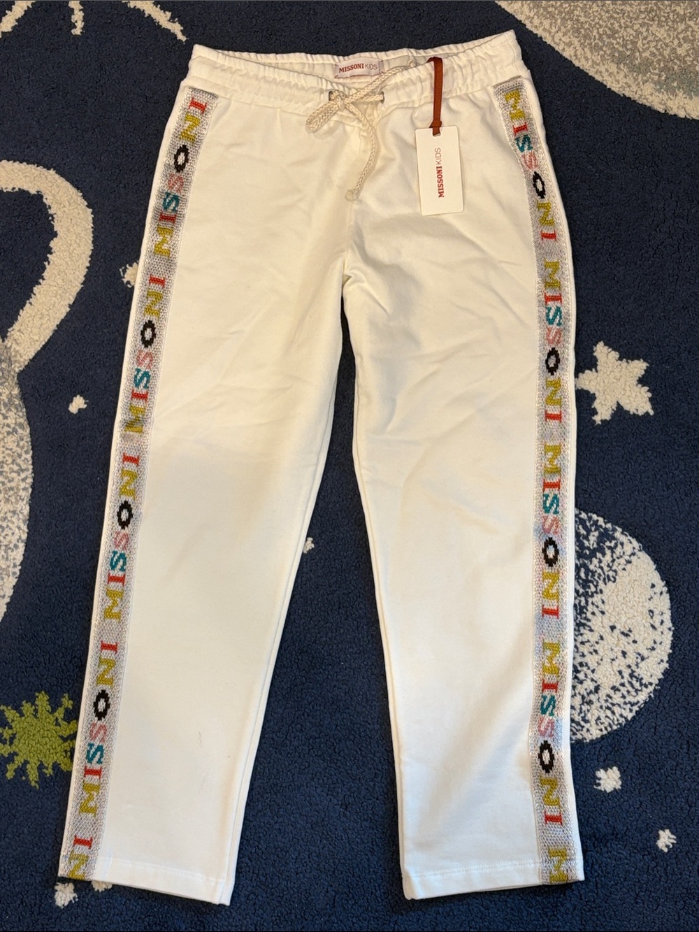Missoni White Sweatpants with Multicolor Side Stripes